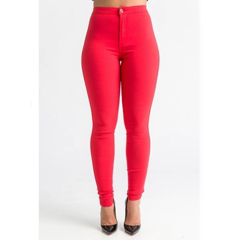 Red Medium Size 7 Size 9 High Waist Stretchy Jeans